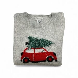cupcakes & cashmere Gray Sweater with Red Car and Green Tree
